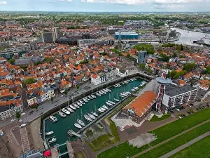 Port Town Prints: Aerial drone photo of the marina in the coastal town of Vlissingen in Zeeland