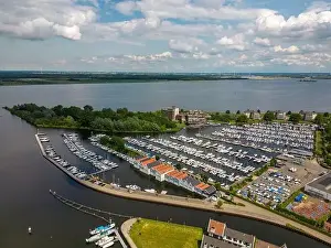 Aerial drone photo of the marina in Huizen at the randmeren in the Netherlands
