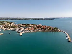 Aerial drone photo of Novigrad. Novigrad is a very touristic town at the Adriatic sea in the region of Istria, Croatia