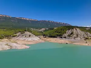 Northern Spain Prints: This aerial drone photo shows the beautiful lake Aragon in the Spanish Pyrenees