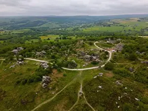 An aerial drone photo that shows the Brimham Rocks in the Yorkshire Dales