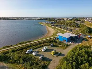 Campsite Prints: This aerial drone photo shows a parking at the Valkenburgse meer