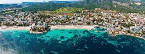 Aerial drone top down photo of small emerald sea tropical port