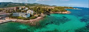 Palma Prints: Aerial drone top down photo of small emerald sea tropical port