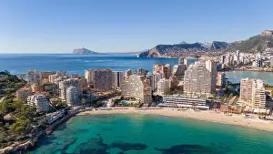 Spanish Coast Prints: Aerial drone photo of the Spanish coastal town named Calpe in the Costa Blanca