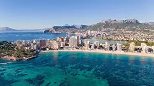 Spanish Coast Prints: Aerial drone photo of the Spanish coastal town named Calpe in the Costa Blanca