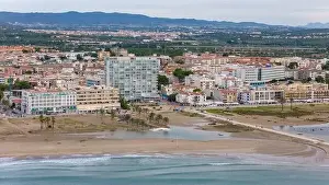 Tarragona Prints: Aerial drone photo of the Spanish coastal town named Coma-Ruga in Tarragona