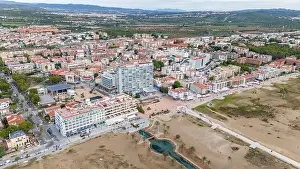 Tarragona Prints: Aerial drone photo of the Spanish coastal town named Coma-Ruga in Tarragona