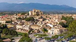 Spanish Town Prints: Aerial drone photo of the Spanish town named Peralada in Catalonia