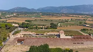 Aerial drone photo of a wine house in the country side of Spain, near the village of Peralada