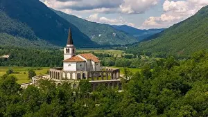 Soca Valley Prints: Aerial Drone Photography of The Italian Charnel House in Kobarid, Slovenia