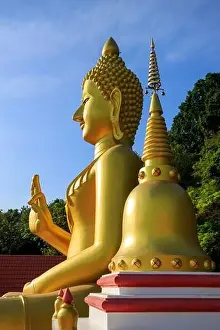 Scenic Photography Prints: Aerial drone point of view landscape of Wat Khao Rang a buddhist Thai temple on the island of Phuket