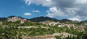 Troodos Prints: Aerial drone scenery of mountain traditional village of Agros. Troodos mountains Cyprus