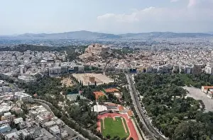 Gods View Prints: Aerial drone shot of Acropolis of Athens and Filopappou Hill