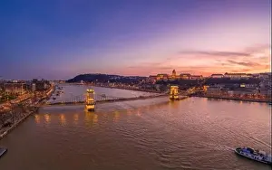 National Gallery Prints: Aerial drone shot of Buda castle on Buda Hill during Budapest sunset