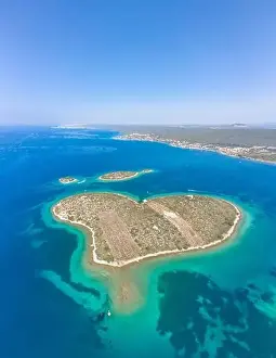Heart Shape Prints: Aerial drone shot of heart-shaped island Galesnjak in Dalamatia Croatia