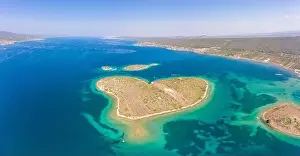 Heart Shape Prints: Aerial drone shot of heart-shaped island Galesnjak in Dalamatia Croatia