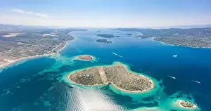 Heart Shape Prints: Aerial drone shot of heart-shaped island Galesnjak in Dalamatia Croatia