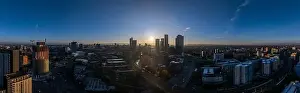 Deansgate Square Prints: Aerial drone shot across Manchester shot from the west looking east at Deansgate Square