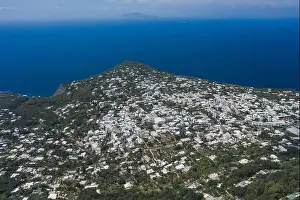 Anacapri Prints: Aerial drone shot view of Anacapri village on Capri Island in Tyrrhenian sea in summer