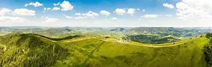 Aerial drone view 180 degrees scenic panoramic landscape of nature in Carpathians