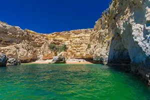 Albandeira Prints: Aerial drone view of the Albandeira Beach (Praia da Albandeira) in Lagoa