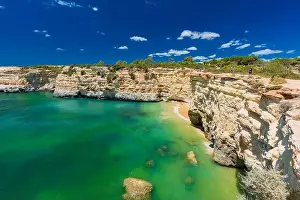 Albandeira Prints: Aerial drone view of the Albandeira Beach (Praia da Albandeira) in Lagoa