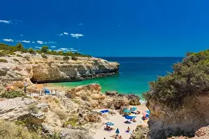 Albandeira Prints: Aerial drone view of the Albandeira Beach (Praia da Albandeira) in Lagoa