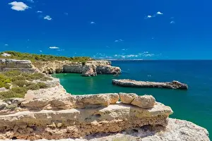 Albandeira Prints: Aerial drone view of the Albandeira Beach (Praia da Albandeira) in Lagoa