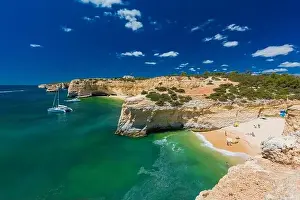 Albandeira Prints: Aerial drone view of the Albandeira Beach (Praia da Albandeira) in Lagoa
