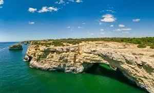 Albandeira Prints: Aerial drone view of the Albandeira Beach (Praia da Albandeira) in Lagoa