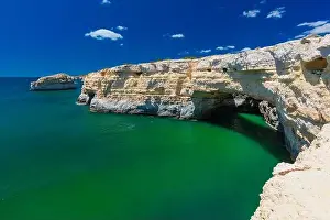 Albandeira Prints: Aerial drone view of the Albandeira Beach (Praia da Albandeira) in Lagoa