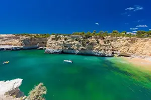 Albandeira Prints: Aerial drone view of the Albandeira Beach (Praia da Albandeira) in Lagoa