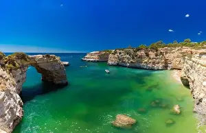 Albandeira Prints: Aerial drone view of the Albandeira Beach (Praia da Albandeira) in Lagoa
