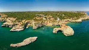 Albandeira Prints: Aerial drone view of the Albandeira Beach (Praia da Albandeira) in Lagoa