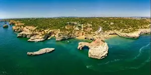 Albandeira Prints: Aerial drone view of the Albandeira Beach (Praia da Albandeira) in Lagoa