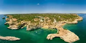 Albandeira Prints: Aerial drone view of the Albandeira Beach (Praia da Albandeira) in Lagoa