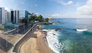 Tourist Spot Prints: Aerial drone view of Barra beach in Salvador Bahia Brazil