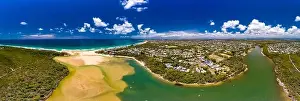 Sunshine Coast Prints: Aerial drone view of beach and Currimundi Lake