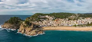Costa Brava Prints: Aerial drone view of the coastal town named Tossa de Mar in the Costa Brava Spain