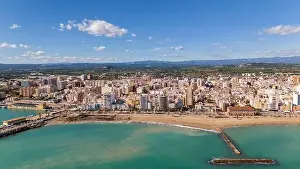 Apartment Buildings Prints: Aerial drone view on the coastal town of Vinaros in the province of Castellon