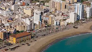 Apartment Buildings Prints: Aerial drone view on the coastal town of Vinaros in the province of Castellon