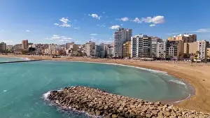 Apartment Buildings Prints: Aerial drone view on the coastal town of Vinaros in the province of Castellon