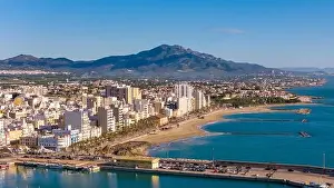 Apartment Buildings Prints: Aerial drone view on the coastal town of Vinaros in the province of Castellon
