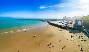 Aerial drone view of the english coast in Folkestone, Kent