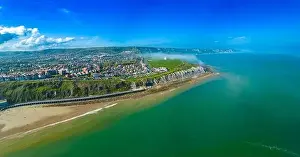 Folkestone Prints: Aerial drone view of the english coast in Folkestone, Kent