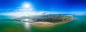 Folkestone Prints: Aerial drone view of the english coast in Folkestone, Kent