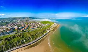 Folkestone Prints: Aerial drone view of the english coast in Folkestone, Kent