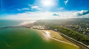 Folkestone Prints: Aerial drone view of the english coast in Folkestone, Kent