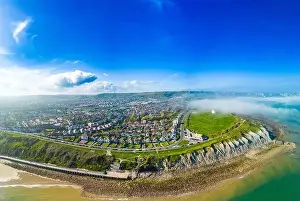 Aerial drone view of the english coast in Folkestone, Kent